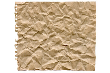 Crumpled kraft paper sheet torn from notebook