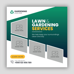 Social media post web banner templates for lawn or gardening services