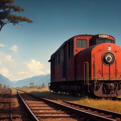 Obraz premium An old locomotive on the railroad.