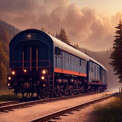 Fototapeta premium An old locomotive on the railroad.
