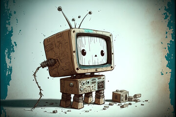 TV robot character drawing. Generative AI