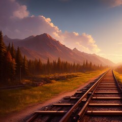 Old railroad tracks in the countryside. 