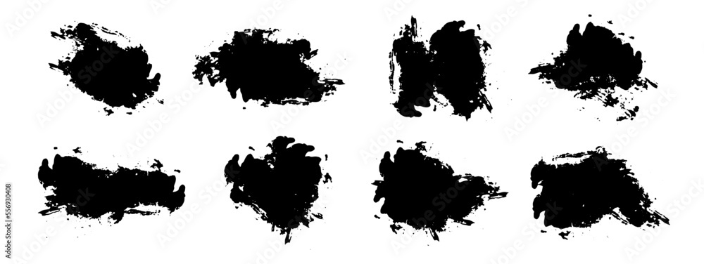 Poster abstract splash ink brush collection bundle elements. black rough element vector illustration.