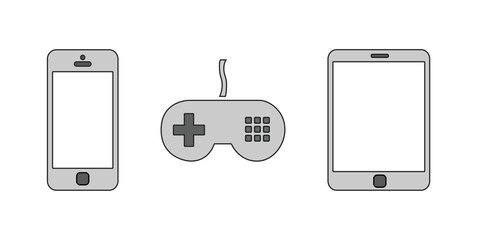 illustrazione con telefono, tablet e game pad su sfondo trasparente