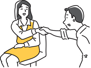 Obraz premium 握手する男女の会社員