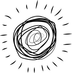 Cute doodle sun. Hand drawn vector illustration. Sketch sun, Hand drawn sunshine symbols.