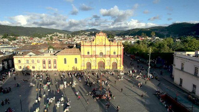 elevation shot of the church and main square of san cristobal de las casas chiapas mexico