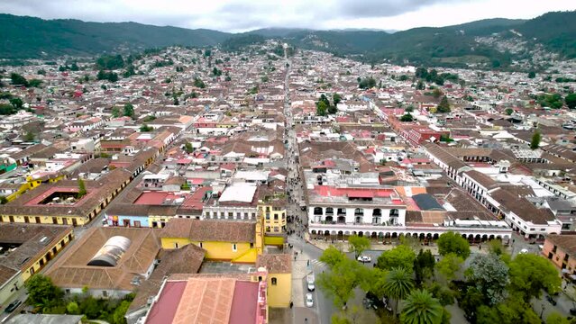 back view shot of the main square of san cristobal de las casas chiapas mexico