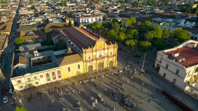 shot in right rotation of the church and main square of san cristobal de las casas chiapas mexico