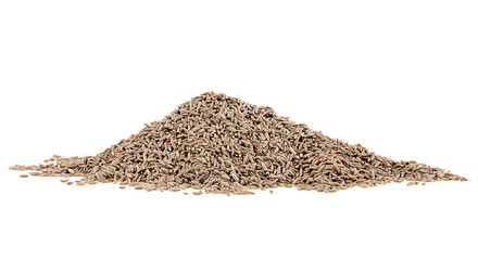 Pile of organic cumin seed isolated on a white background. Jeera, zira.