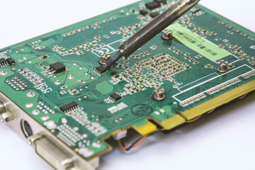 man hand tool with processor on white background