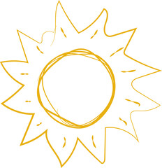 Cute doodle sun. Hand drawn vector illustration. Sketch sun, Hand drawn sunshine symbols