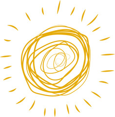 Cute doodle sun. Hand drawn vector illustration. Sketch sun, Hand drawn sunshine symbols