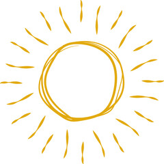Cute doodle sun. Hand drawn vector illustration. Sketch sun, Hand drawn sunshine symbols