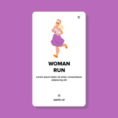 woman run vector. runner training, workout fit, sport exercise, girl jogger athlete woman run web flat cartoon illustration