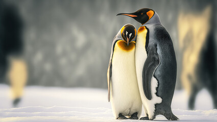 Loving couple of king penguins. - obrazy, fototapety, plakaty
