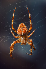 Close up macro shot of a European garden spider (cross spider, Araneus diadematus) sitting in a spider web