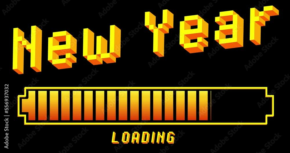 Poster new year text with loading, downloading, uploading bar indicator. download, upload on computer scree