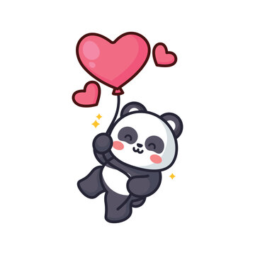 Valentine's day illustration with kawaii panda
