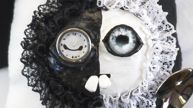 This stock motion graphics shows Evil Monster handmade face with blinking eyes and scary loop animation.