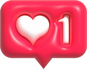Love heart inside speech bubble isolated on a white background. Love symbol notification, Like icon 3d render illustration
