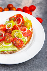 sandwich tomato salsa tomato salad fresh healthy meal food snack on the table copy space food background rustic top view