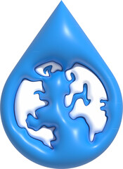 Blue water drop icon with earth inside, Washing hand for covid pandemic. World water day and Save water 3D render illustration