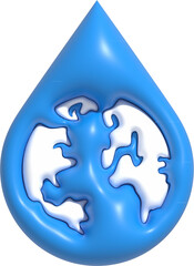 Obraz premium Blue water drop icon with earth inside, Washing hand for covid pandemic. World water day and Save water 3D render illustration