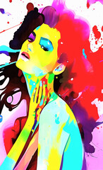 Obraz na płótnie Canvas Beautiful and bright woman. Colorful art make-up and body art illustration
