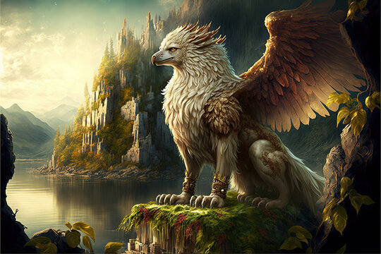 An ancient white griffin created with Generative AI technology