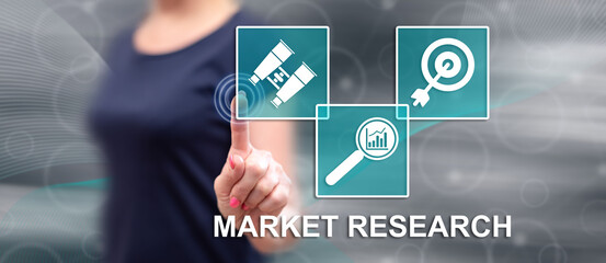 Woman touching a market research concept