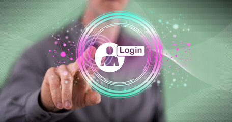 Man touching a login concept