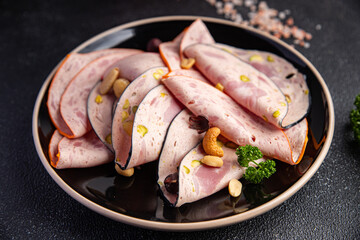 sausage meat plate or meat board assorted fresh meal food snack on the table copy space food background rustic top view
