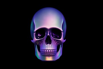 3D Iridescent skull on black background