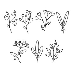 Set of hand drawn outline doodle leaves illustration collection
