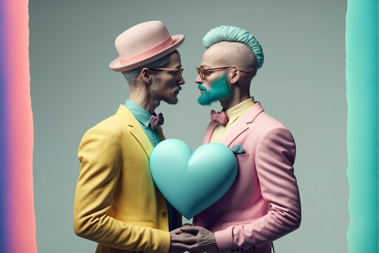 Loving LGBTQ Couple with heart symbol. Generative AI