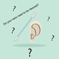 Ear and ear stick on green background
