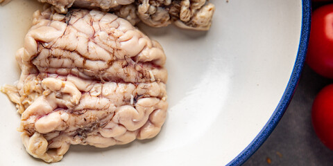 brain pork raw offal fresh meat meal food snack on the table copy space food background rustic top view