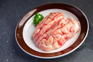 brain pork raw offal fresh meat meal food snack on the table copy space food background rustic top view