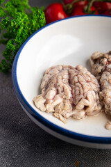 brain pork raw offal fresh meat meal food snack on the table copy space food background rustic top view