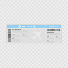 Modern airline travel boarding pass one ticket.