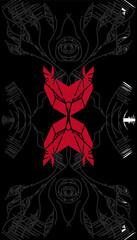 Tarot card back design. Geometric owl, predator. Water element. Reverse side