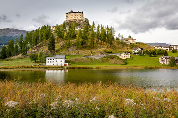 Fototapeta na wymiar Idyllic landscape of Scuol Tarasp village, Engadine, Swiss Alps, Switzerland