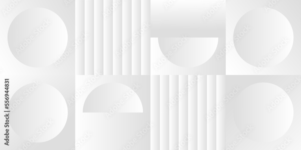 Poster Abstract white and gray gradient background. Modern minimalistic design. Vector illustration with simple shapes like circle, square, rectangle. Monochrome light 3d futuristic design