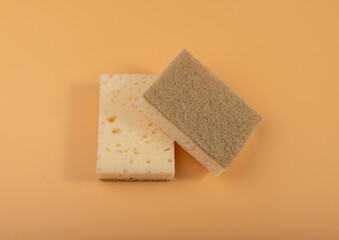 Natural Sponge on Yellow, Eco Brown Sponges, Eco Friendly Hygiene Accessory, Scotch Brite Dishwasher