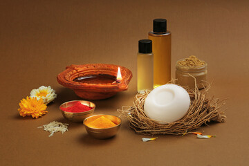 Abhyanga Snan on first day of Diwali - special herbal bath with ubtan or Utne, a mix herbal powder...