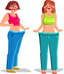 woman loose weight vector. fat slim, fit diet, body fitness, girl health, figure healthy, lifestyle overweight, female woman loose weight character. people flat cartoon illustration