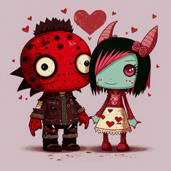 Valentine little monstruosities emo punk love - obrazy, fototapety, plakaty