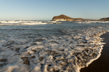 Los Genoveses beach at sunset in the Gata Cape Natural Park coast. Almería, Andalucía, Spain.