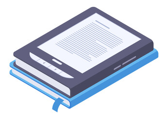 Isometric online library. Modern education, online literature and e-books, educational literature concept flat vector illustration on white background